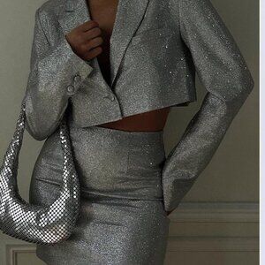 Elegant Silver Women's Skirt and Jacket